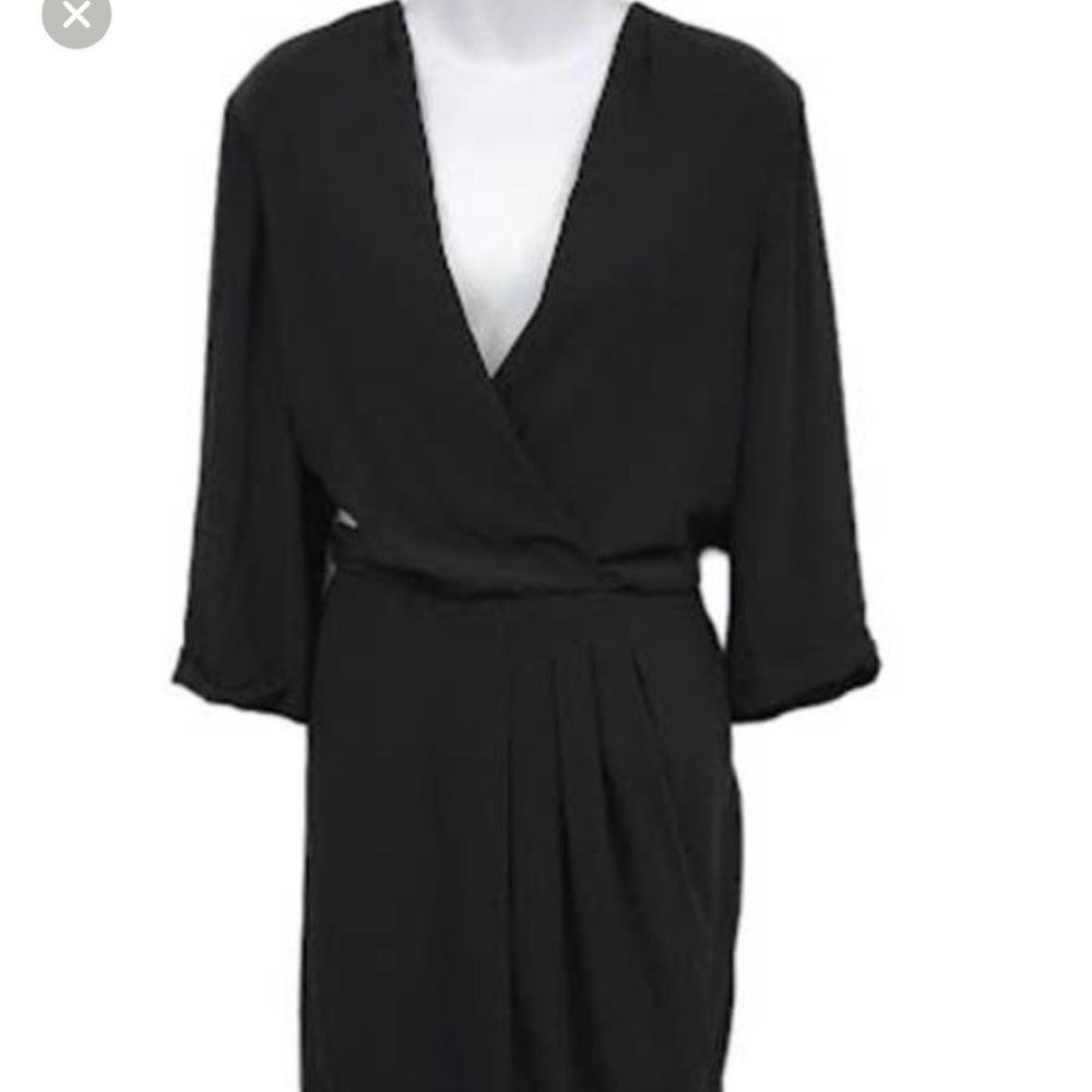 Amanda Uprichard Timeless Dress 18 Faux Wrap Surplice 3/4 Sleeve Crepe Tulip Hem